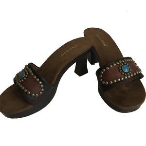 Brown Leather & Suede Slip in Sandals